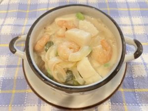 ▲クラムチャウダー風クリームスープパスタ